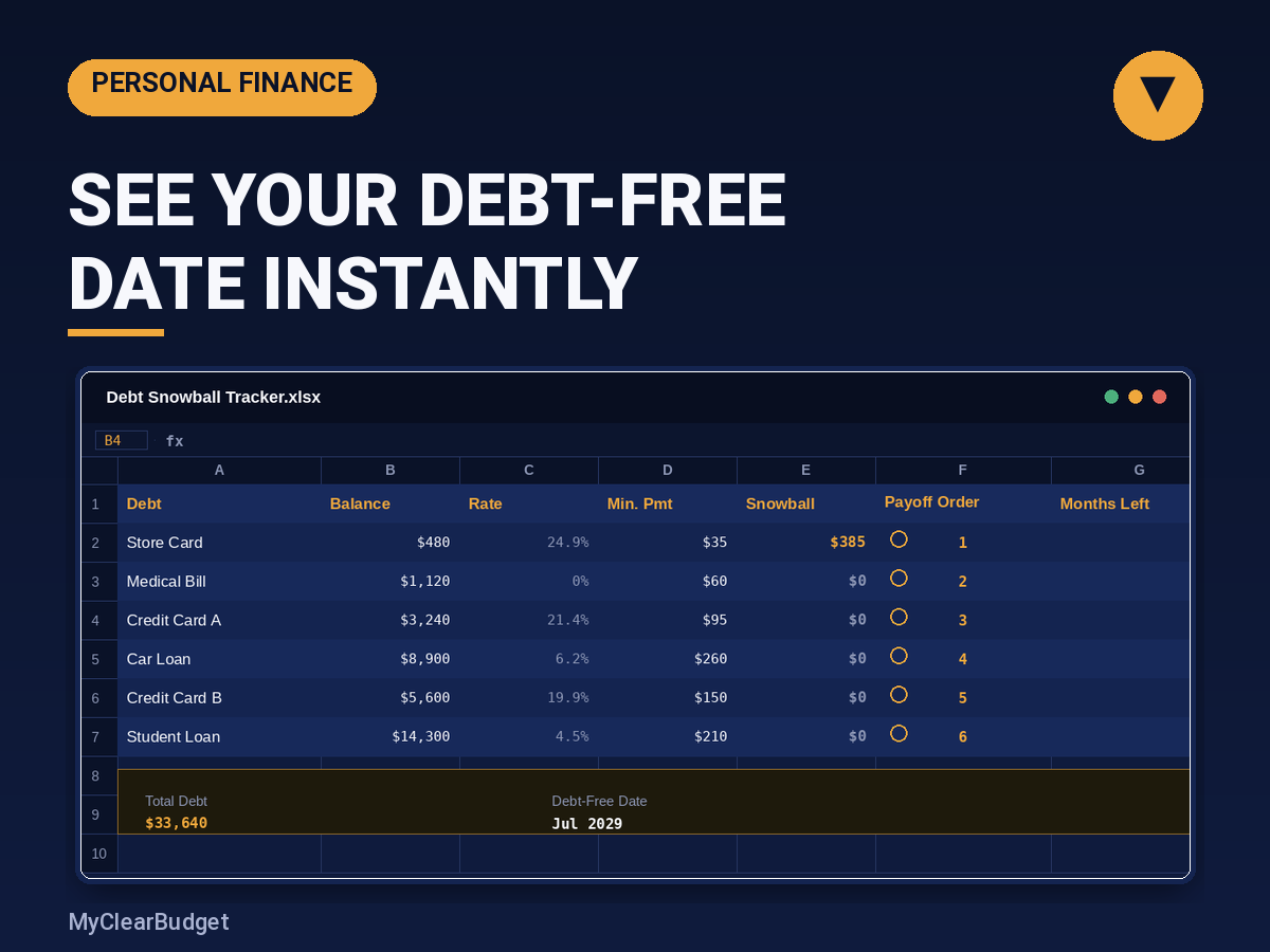 Debt Snowball Tracker spreadsheet preview